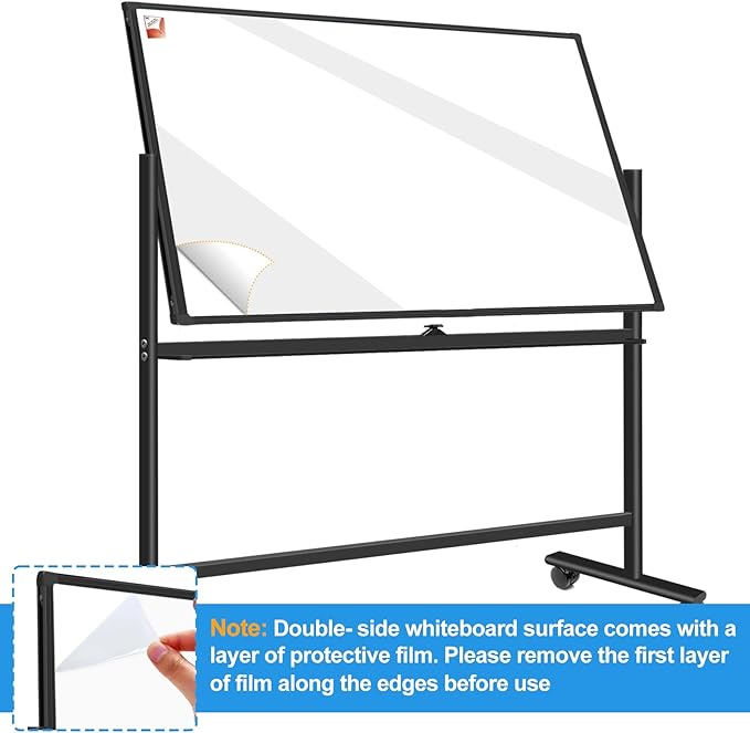 Magnetic Mobile White Board, Double-Sided 40"x28" Dry Erase Board with Stand, Portable Rolling Whiteboard on Wheels with 2 Eraser, 6 Markers, 20 Magnets