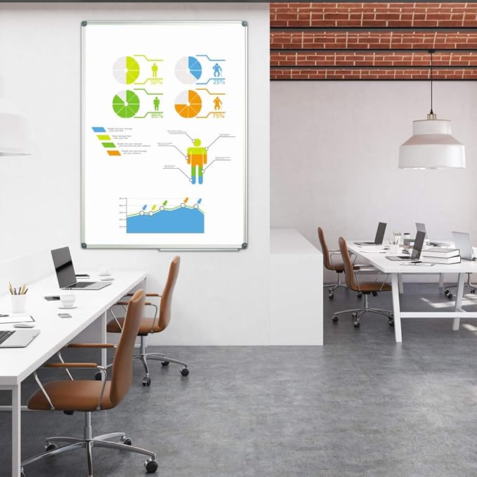 Magnetic Dry Erase Board/Whiteboard, White Board 48 x 36 Inch, Silver Aluminum Frame Wall Mounted Board for Office Home and School