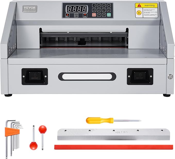VEVOR Electric Paper Cutter, 300W Heavy Duty Paper Cutter Machine 11.8 in / 330 mm Cutting Width, 1.5 in / 38 mm Cutting Thickness, Electric Guillotine Trimmer with Casters & Infrared Function