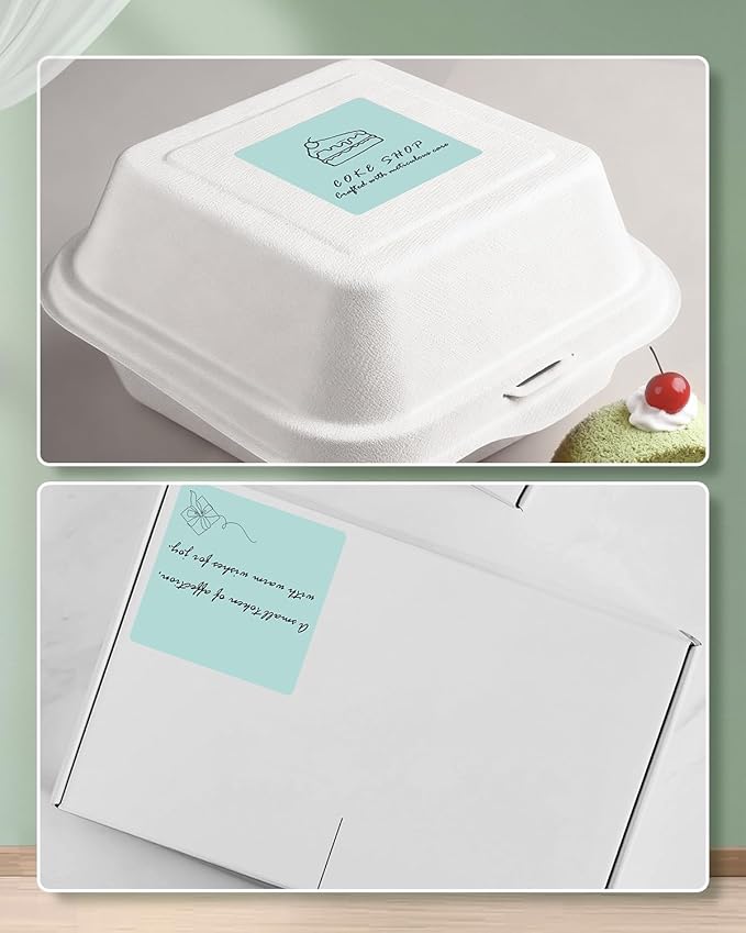 iEager Green Square Thermal Label Stickers, 2"x2" Self-Adhesive Square Direct Thermal Labels with Perforation Line, 500 Sheets/Roll
