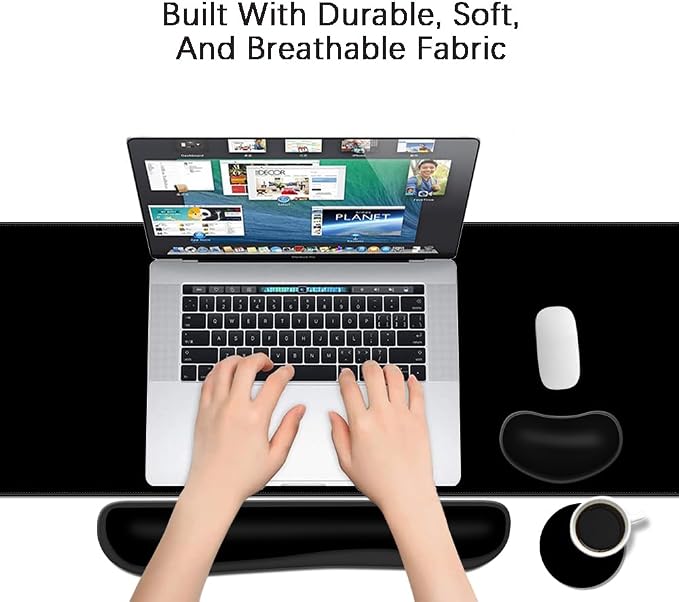 MIBITRI Keyboard Mouse Pad Set, Extended Gaming Mouse Pad+Ergonomics Keyboard Wrist Rest Support, Memory Foam, Easy Typing Pain Relief, 4Pcs XXL Ultra Thick Desk Mat, Black