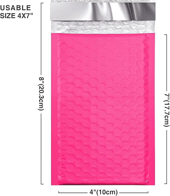 Metronic Small Bubble Mailers 4x8 Inch 800PC Bulk Usable Size 4x7 | Poly Bubble Mailers Self-Seal, Mailing Envelopes, Padded Envelopes, Packaging for Small Business, Jewelry, Hot Pink