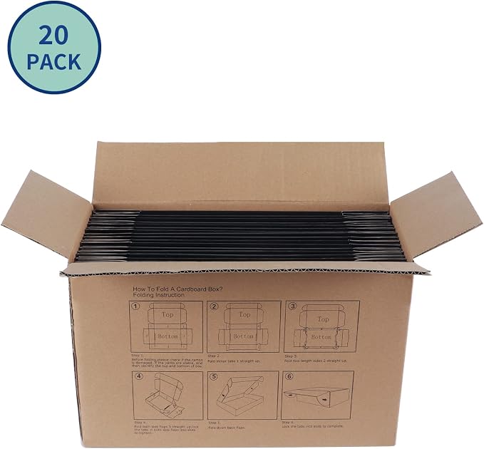 Rempry 8x8x4 Black Shipping Boxes for Small Business Pack of 20, Cardboard Corrugated Mailer Boxes Gift Boxes for Shipping Packaging
