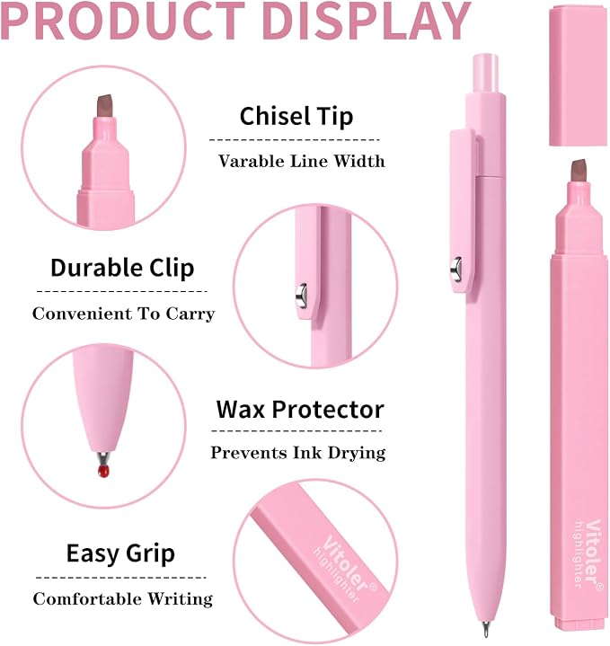 Piochoo Bible Highlighters and Black Ink Pens,Smooth Writing and No Bleed | Soft Chisel Tip Cute Pastel Highlighters 6pcs & 0.5mm Quick-Drying Gel Pens 6pcs for Bible Studying Office School Supplies