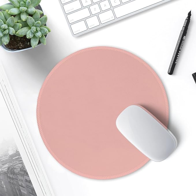 Hsurbtra Mouse Pad, Premium-Textured Small Round Mousepad 8.7 x 8.7 Inch Warm Pink, Stitched Edge Anti-Slip Waterproof Rubber Pretty Cute Computer Mat for Office Home Gaming Laptop Men Women Kids
