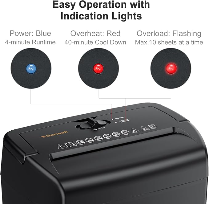 Bonsaii 10-Sheet Heavy Duty Cross Cut Paper Shredder for Home Office | 5.5-Gal Bin with Transparent Window, Shreds Credit Cards, Staples & Paper Clips, Suitable for Home Office Use, C209-D