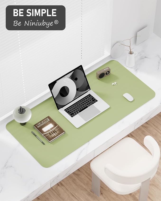 Desk Pad, 30" x 14" PU Leather Non-Slip Desk Mat Large Mouse Pad for Desktop, Waterproof Laptop Computer Writing Mat for Office, Home, Work, Gaming, Green