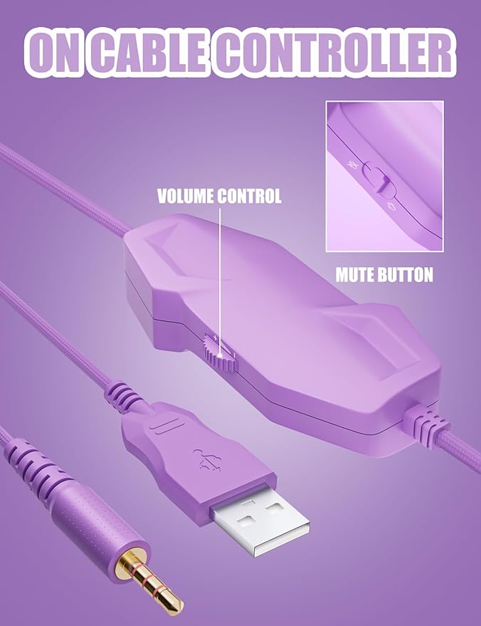 ZIUMIER Purple Gaming Headset for PC, PS4, PS5, Xbox One, Xbox Series S/X, Switch, Noise Canceling Microphone, Stereo Surround Sound, 3.5mm Wired Gaming Headphones