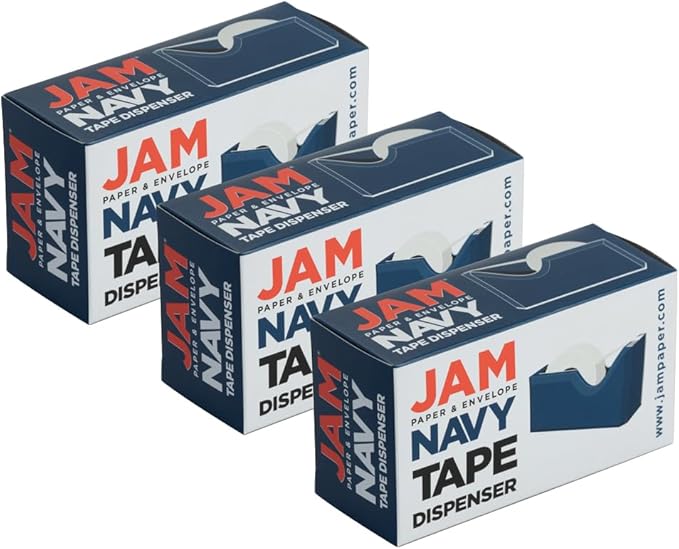 JAM PAPER Colorful Desk Tape Dispensers - Navy Blue - 3/Pack