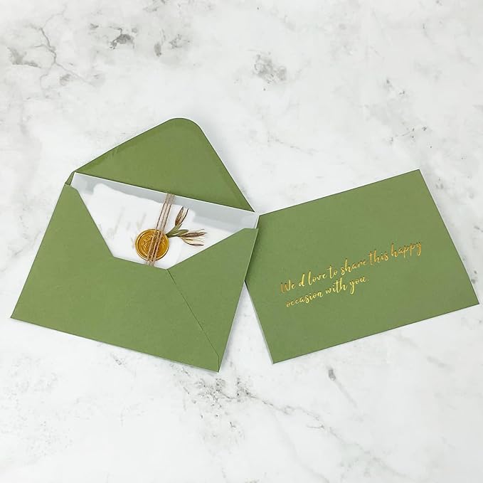 YINUOYOUJIA 50 PCS Sage Green Specialty Paper Envelopes A7, 5 x 7 Envelopes for Invitation, Great for Wedding Invitation Cards, Photos,Perfect for Birthday, Baby Shower, Graduation, Christmas