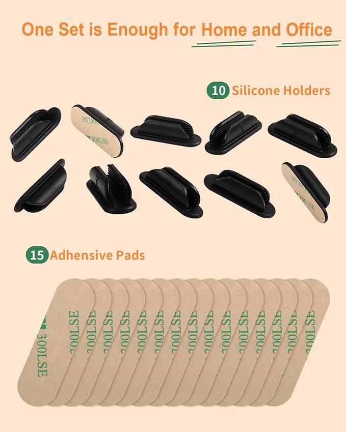 10 Pack Adhesive Pencil Holder for Desk, Silicone Pen Holder for Wall, Clipboard & Laptop with 15 Upgraded Sticky Pads, Rugged Grip Pencil Holders for Classroom Teacher Essentials (Black)