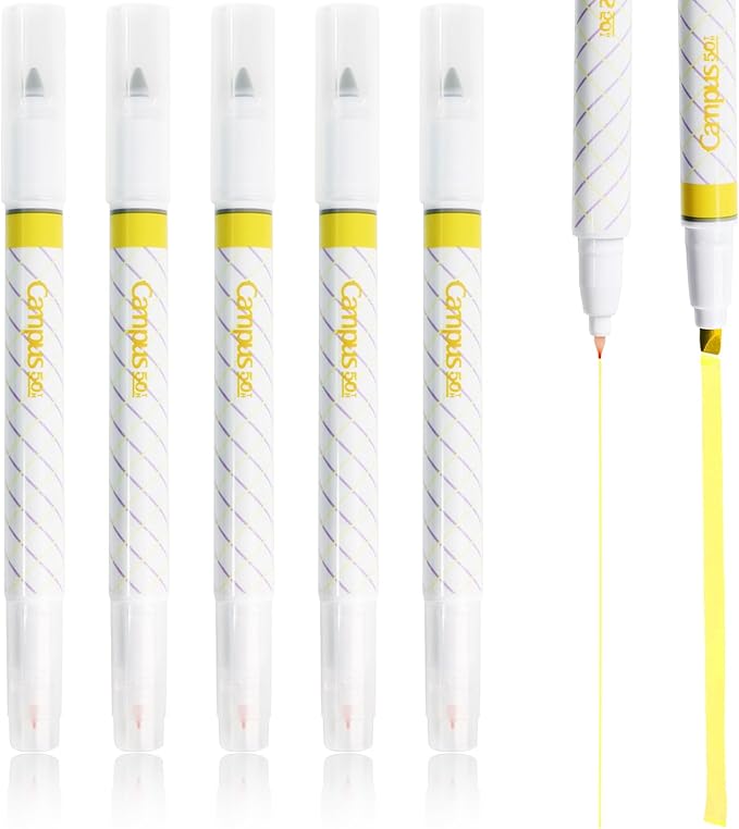 KOKUYO 2-Way Highlighter 5 Colors Set. Mark+ Dual Way of Point Types, 5 Pack of Pink. Japan Import (50th Anni. Yellow)