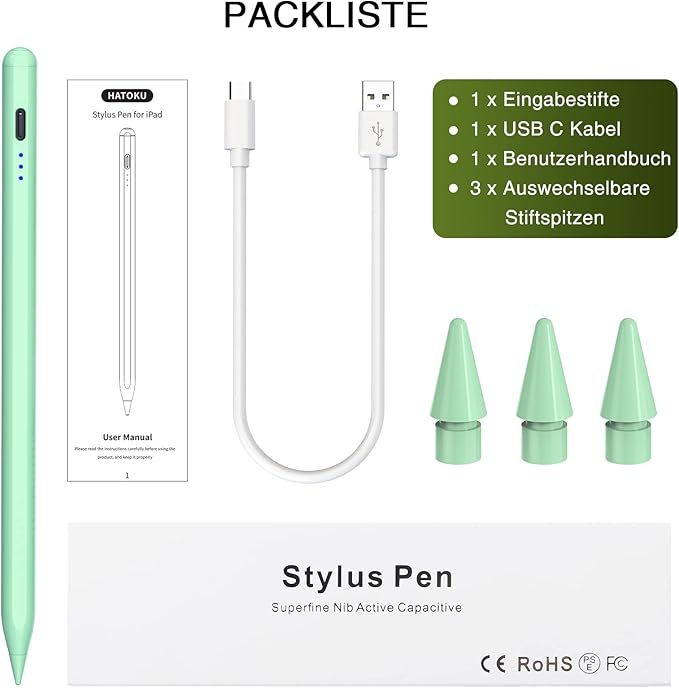 Stylus Pen for iPad 2018-2025, 15 Mins Fast Charging Pencil 1st Gen with Tilt & Palm Rejection Digital Pens Stylus Pens for iPad 6-11, Air 3/4/5/M2/M3, Mini 5/6/7, Pro 11"/12.9"/M4 M5 (Green)
