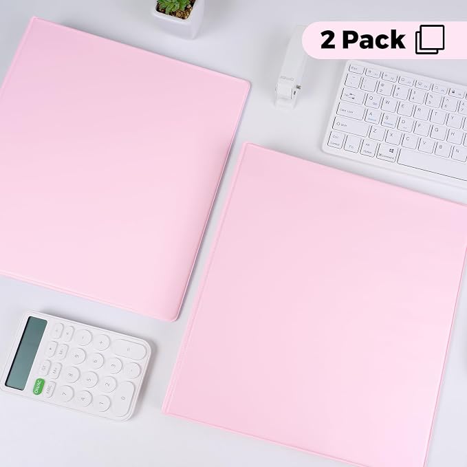 SKYDUE 3 Ring Binder 2 Pack, 1 Inch Clear View Binders with 2 Interior Pockets(Fit 8.5x11 Inches), Round Ring Binder for Office & School Supplies Organize, Pink