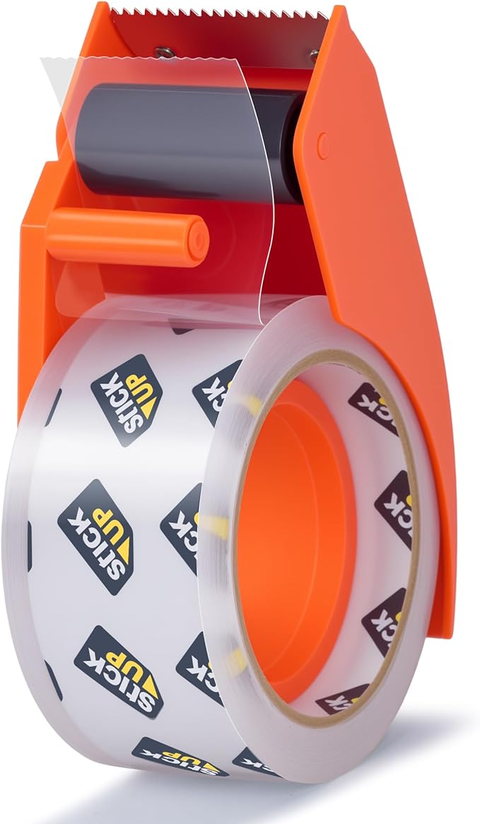 STICK UP Heavy Duty Packing Tape with Dispenser, 1 Roll, 1.88" x 65 YDs, Clear Strong Adhesive Package Sealing Tape for Shipping Moving Boxes, Mailing Supplies and Storage