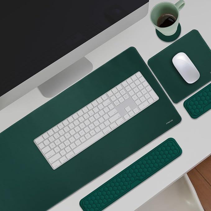 MOSISO Large Gaming Mouse Pad&Massage Keyboard Wrist Rest, Peacock Green | Mousepad&WristRest&Coaster,Ergonomic Non-Slip Base Pad Set&Pain Relief Easy Typing Cushion with Memory Foam for Home Office