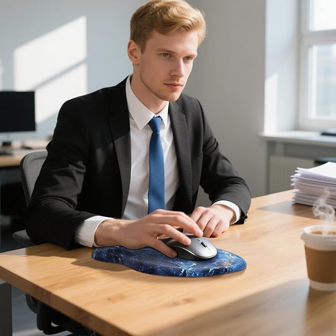 MROCO Ergonomic Mouse Pad with Wrist Support, 11.8 x 7.8 in, Ocean Marble | Memory Foam Wrist Rest Mouse Pad, Non-Slip Base, Smooth Lycra Surface for Office & Home, Comfortable Wrist Support