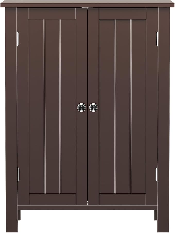 SUPER DEAL Modern Bathroom Floor Storage Cabinet with Adjustable Shelf and Double Door Rust Proof, Living Room Modern Home Furniture Storage Organizer Cabinet, Brown