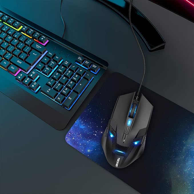 TECKNET Wired Gaming Mouse - 8000 DPI with 6 Adjustable Levels,6 Programmable Buttons & 6 Chroma RGB Backlit,Ergonomic Mice for PC/Mac/Laptop - Blue