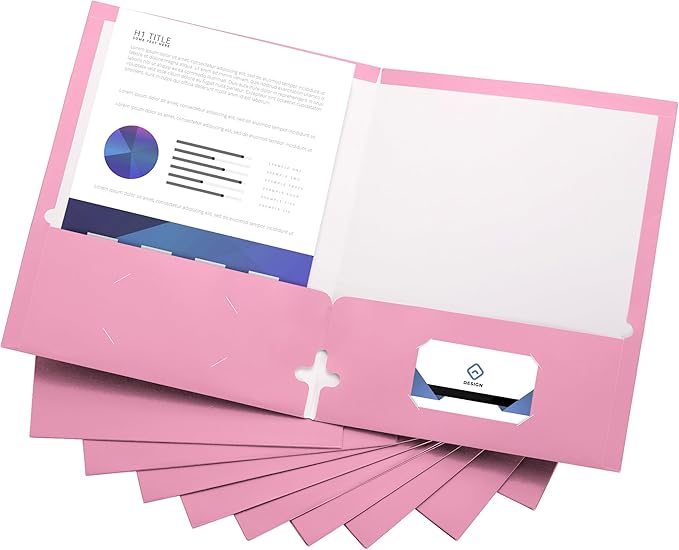 10 Pack Two Pocket Folders, Pink, Strong Thick Paper Folders, for Letter Size, by ACTIVITYya