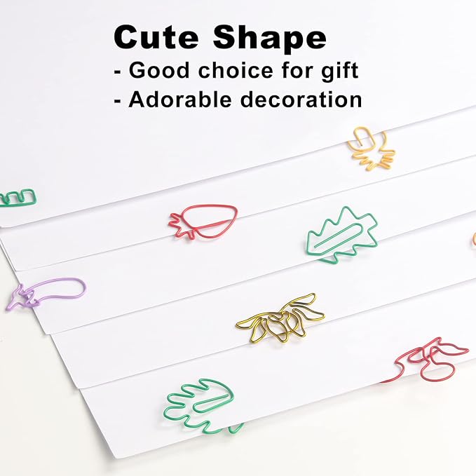 Plant Shaped Paper Clips 80-Count: 16 Cute Funny Paper Clips Assorted Colors - Rust-Resistant - Holds 50 Sheets Fun Office Supplies Bookmark Clips School Home