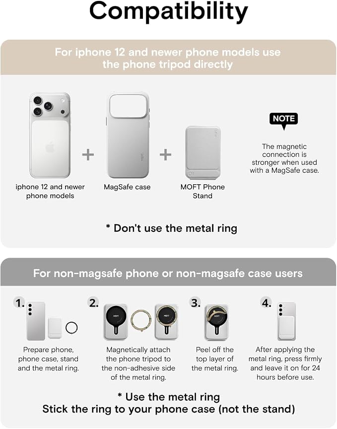 MOFT Phone Tripod Stand & Wallet, NFC Card Holder, Hold 1-2 Cards | Mulit-Angles | Portable l MOVAS Leather | Magsafe Compatible | Easy to Charge | Travel Essential |For Content Creators