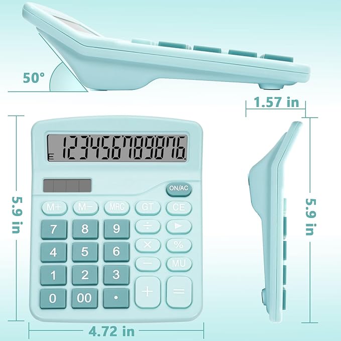 Cute Light Blue Desktop Calculator with Big Buttons, Dual Power Source, Solar and Battery, Large Display Screen - Perfect for Office, Teachers, and Students (Light Blue)