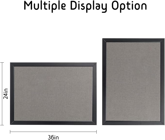 Bulletin Board 36 x 24 Inch, 100% Wood Framed Canvas Cork Board with Grey Fabric, Wall Mounted Notice Board for Home Office School