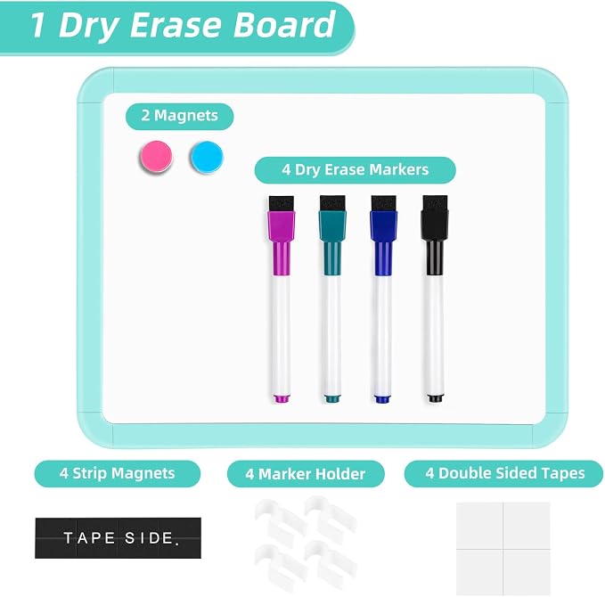 VUSIGN Magnetic Dry Erase Board, 8.5 x 11 Inches White Board, Green | Includes 4 Dry Erase Markers, Small Mini White Board for Students Fridge Wall Locker