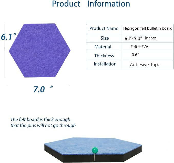 8Pcs Hexagon Felt Cork Board Tiles Self Adhesive Bulletin Board, Pin Board for Wall Decor Memos Photos Display (Set F)