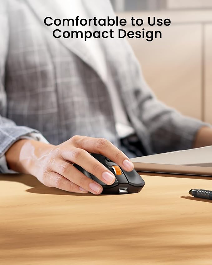 ProtoArc Bluetooth Wireless Mouse for MacBook Pro/Air, USB C Mouse, EM15 Rechargeable Compact Portable for Laptop, iPad, Tablet, Chromebook-Black