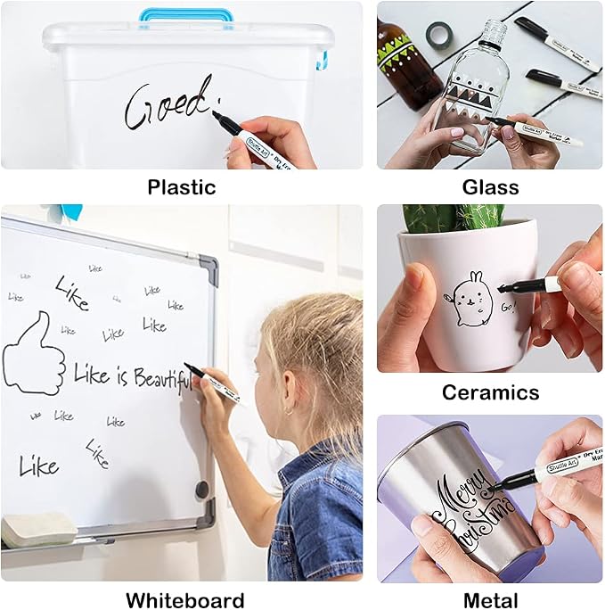 Shuttle Art Dry Erase Markers, 120 Pack Black Whiteboard Markers with 2 Erasers,Chisel Tip Dry Erase Markers, Perfect For Writing on Whiteboards, Dry-Erase Boards,Mirrors for School Office Home