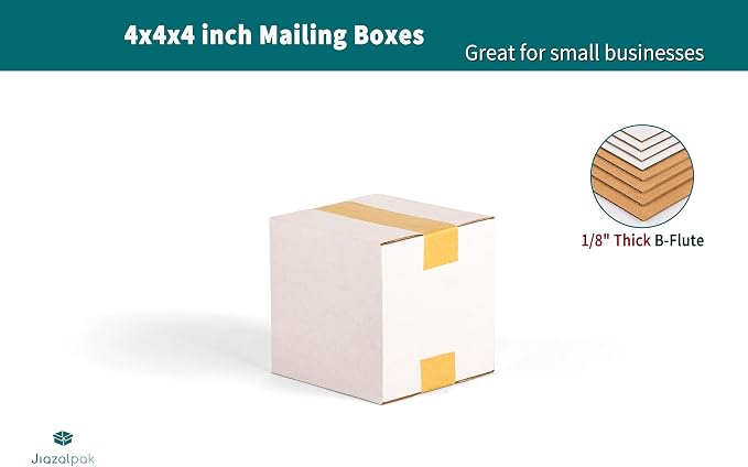 4x4x4 inch Shipping Boxes, 4x4 White Small Box, 25 Pack | 4" Mini Boxes for Crafts, Candles, Gifts, Mailing, Packaging, Storing, Corrugated Cardboard, with Fragile Stickers