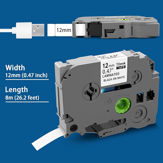 TZe-231 Label Maker Tape Compatible with Brother P-Touch Label Tape 12mm 0.47 Laminated White TZ TZe TZe231 Black on White for PT-D220 D210 H110 D200 D400 1280 D610BT Refills 1/2" x 8m, 6-Pack