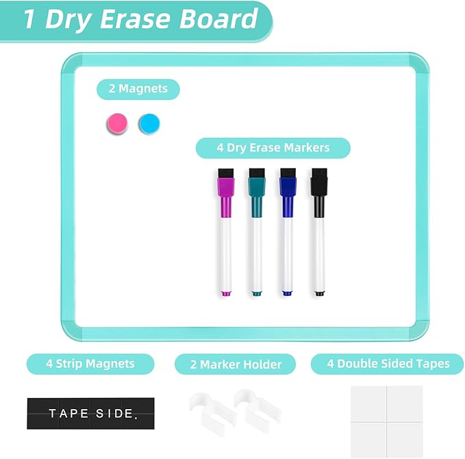 VUSIGN Magnetic Dry Erase Board, 14 x 11 Inches White Board, Green | Includes 4 Dry Erase Markers, Small Mini White Board for Students Fridge Wall Locker