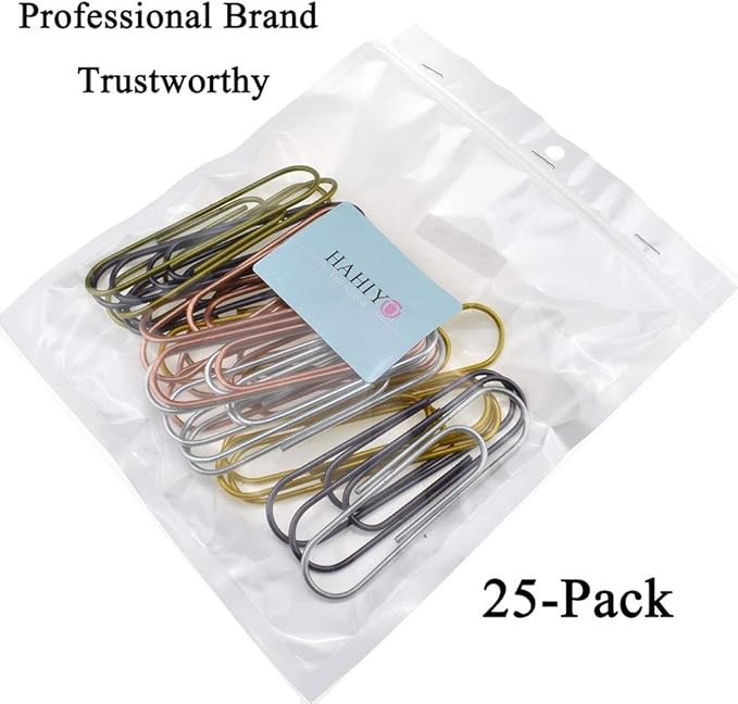 HAHIYO Paperclips 4" (100mm) Extra Large Paper Clips Sturdy Bright Assorted Colors Vinyl Coated Prevent Scratching Tearing The Pages for Bookmark Organize Home Office School 25 Pack