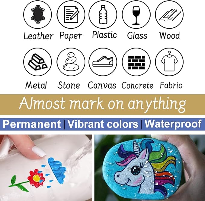 Overseas Paint Pens Paint Markers, 6 Colors Oil Based Permanent Markers | Medium Tip, Waterproof, Quick Dry, Fade Resistant, Assorted Colors Marker Pen for Metal, Rock, Wood, Rubber, Plastic, Glass