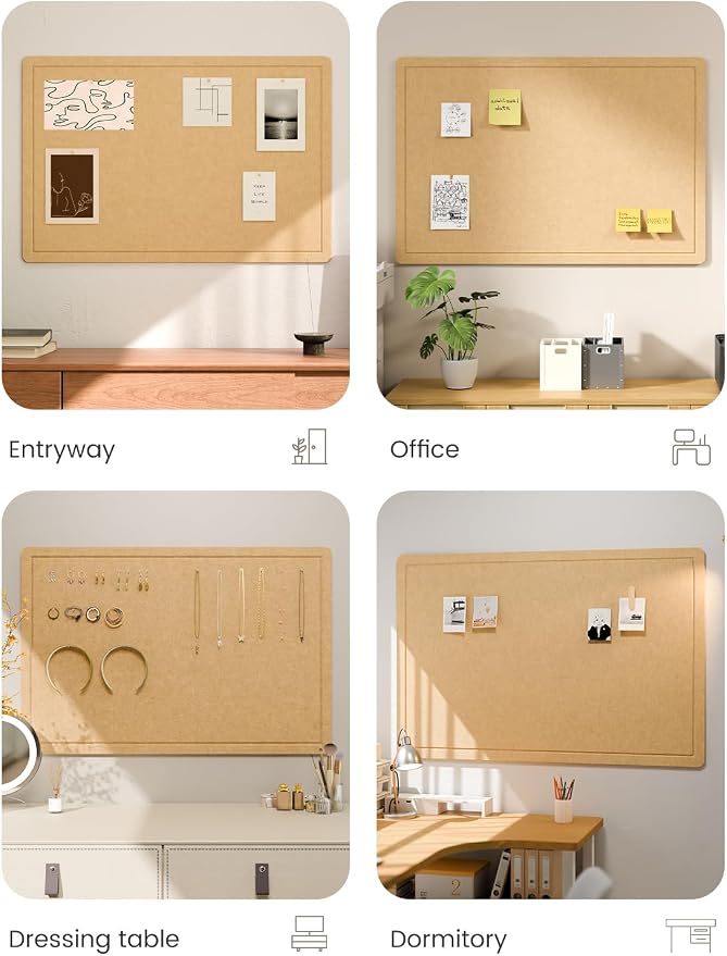 Fluxynara 35.4" x 23.6" Bulletin Board, Mustard Yellow | Cork Board Alternative with 12 Removable Adhesive Tabs, Foldable Felt Pin Board for Home, Office, Classroom & Dorm