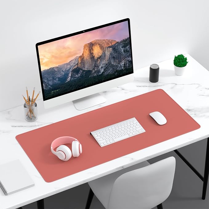 Dapesuom Large Gaming Mouse Pad, Extended Mouse Mat with Stitched Edges, Full Size Keyboard Pad with Non-Slip Base, Big XXL Computer Desk Mats for Gamer, Laptop, Office, 35.5 x 15.7in, Indian Red