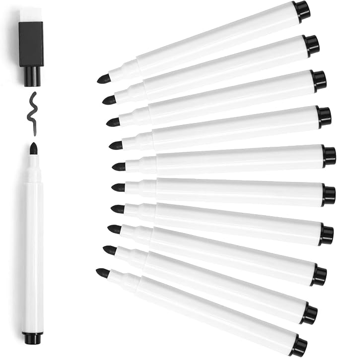 SULOLI 20Pcs Black Magnetic Dry Erase Markers, Small Dry erase Markers Fine Point Tip WhiteBoard Markers for Kids Teachers Office School Supplies