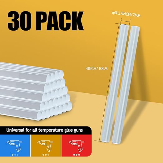 30 Mini Hot Glue Sticks, 4" and 0.27 Hot Melt Glue Sticks Diameter Compatible with Most Mini Glue Guns for DIY Craft Projects, Scrapbooking DIY, Home Repair