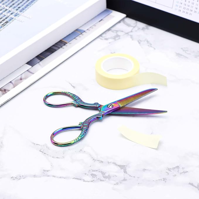 5" Small Vintage Scissors Rainbow Scissors All Purpose Metal Scissors Office Cutting Shears for Craft Supplies Home Desk Accessories