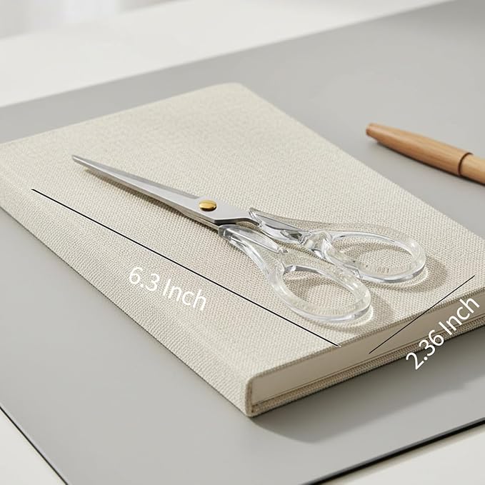 Craft Scissors with Stainless Steel Blade and Transparent Acrylic Handle, All Purpose Scissor for Office, School, Home, Fabric Shears, Tijeras (Transprent-6.3")