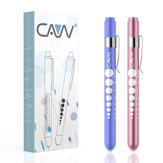CAVN Pen Light with Pupil Gauge LED Penlight for Nurses Doctors | 2 Pcs Reusable Medical Penlight for Nursing Students (Rose Pink/Bluish Purple)