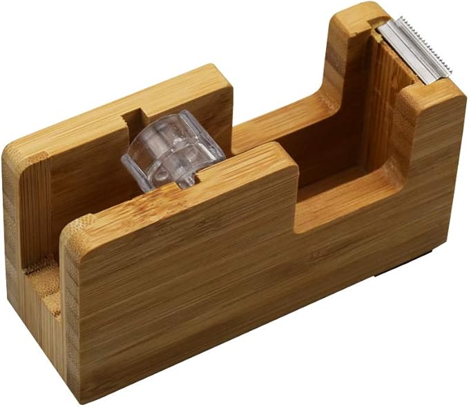 Enyuwlcm Bamboo Desk Tape Dispenser Natural Tape Dispenser with Open End Made of 100% Bamboo 1 Pack