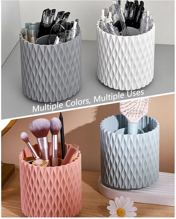 Lebenrich Rotating Pen Holder for Desk, 5 Slots Unique Blue Desk Pen Organizer Easthetic Desktop Supplies and Accessories for Women Girls, Pencil Cup Caddy for Office Home Art Supply