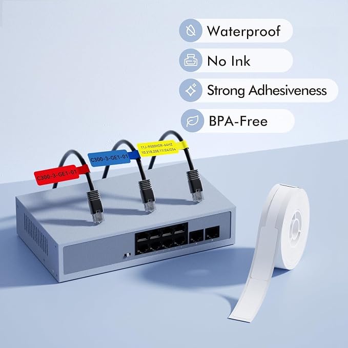 1Roll Cable White Label Tape Compatible with Phomemo D30 D35 Label Maker Waterproof Laminated Custom Stickers Office Labels Replacement (White)