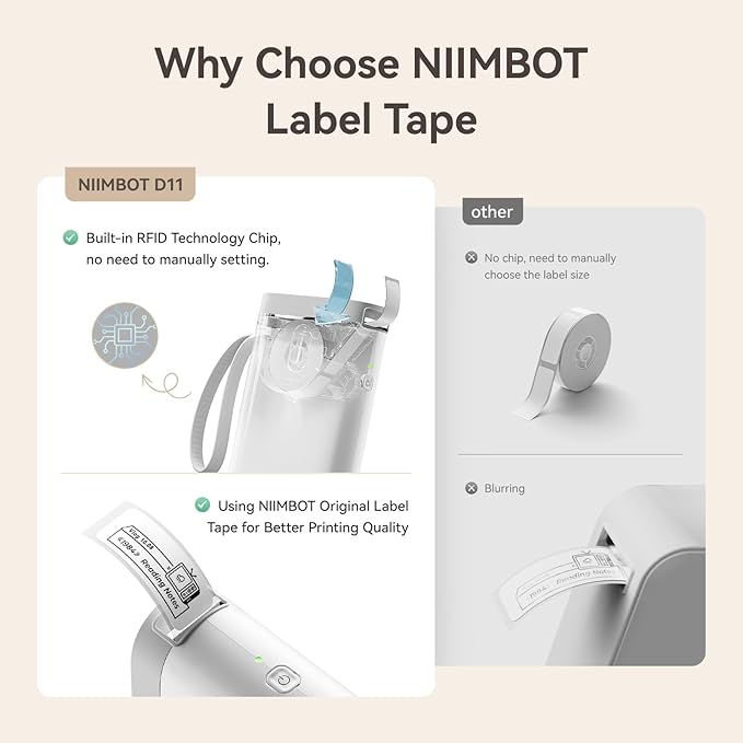 NIIMBOT D110 Label Maker Tape, 12x75mm (0.47"x2.95") 90Label/Roll, Waterproof Label for Home Office Oragnization, White