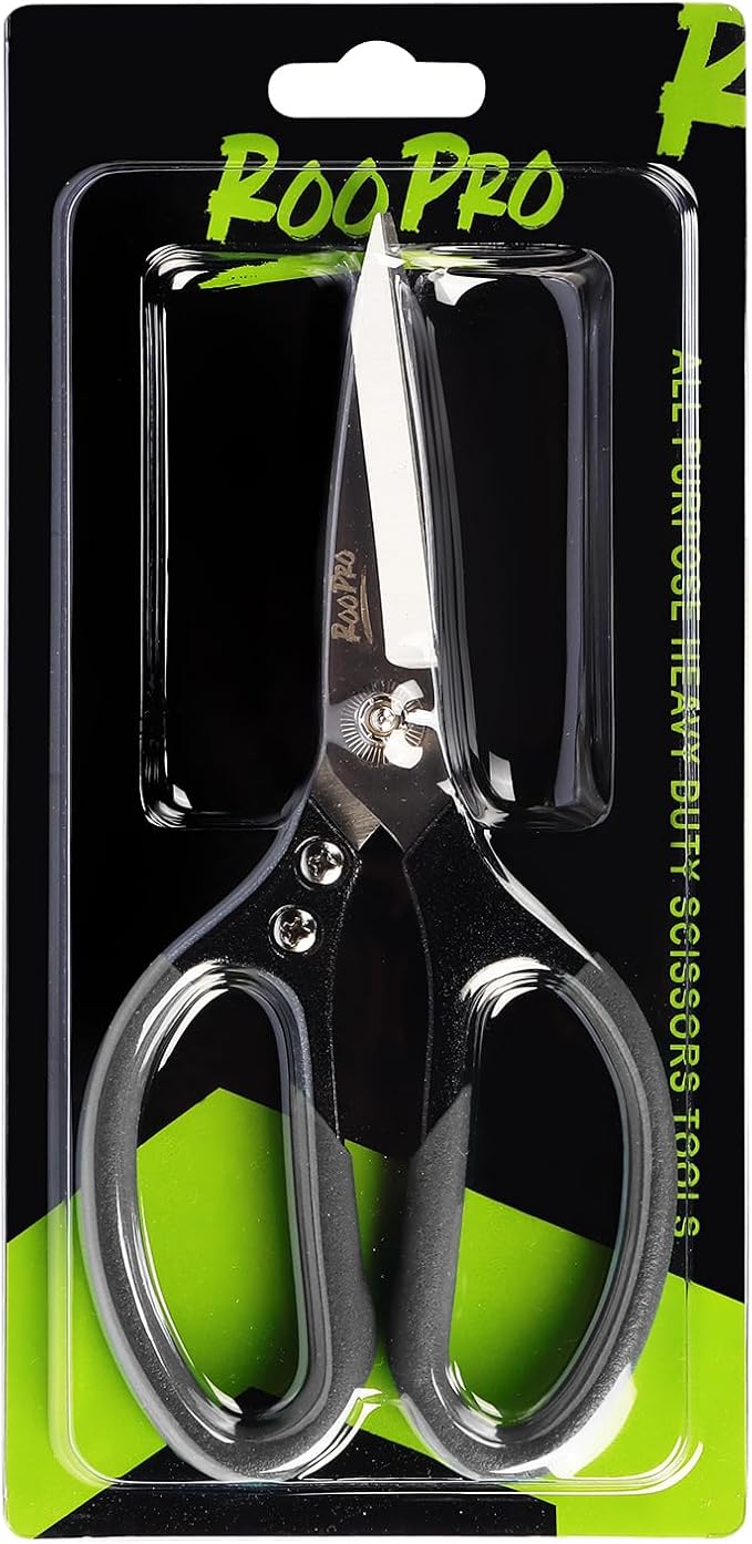 Heavy Duty Scissors All Purpose, 8.5 inch Stainless Steel Utility Sharp Shears, Aluminum Alloy Handle for Cutting Cardboard,Carpet,Fabric,Leather,Rope,Rubber,Plastic and Kitchen or Workshop Use