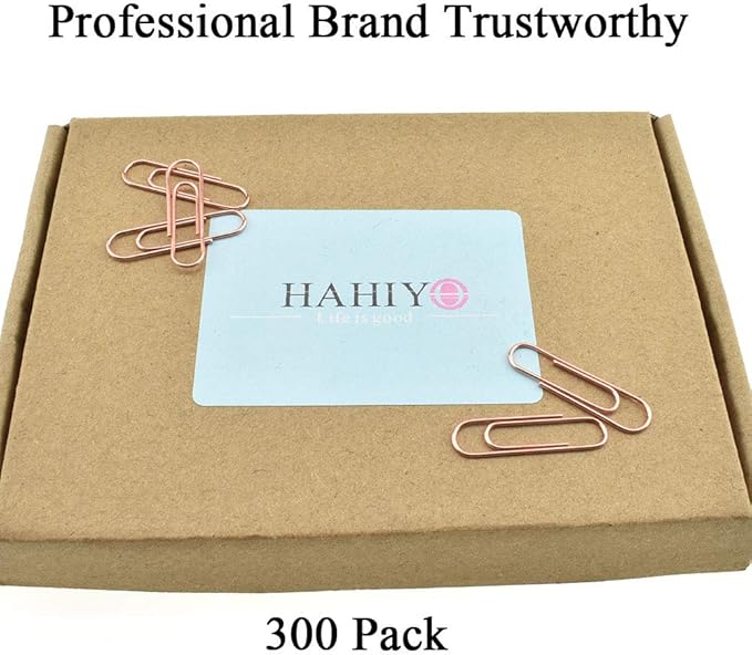 HAHIYO Paper Clips Sturdy 1.1 inches Length 300 Pack Paperclips Heavy Duty Tight Grip Rust Proof Reusable Metal Bright Rose Gold for Home Office School
